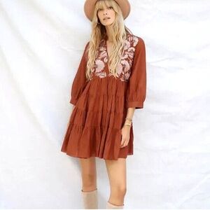 Anthropologie Apolline Embroidered Tunic Dress--Size Small